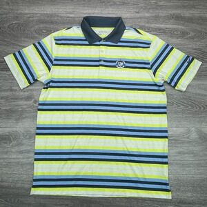 Nike Polo Shirt Mens Large Blue Neon Green Striped Golf Tour Performance Tiger